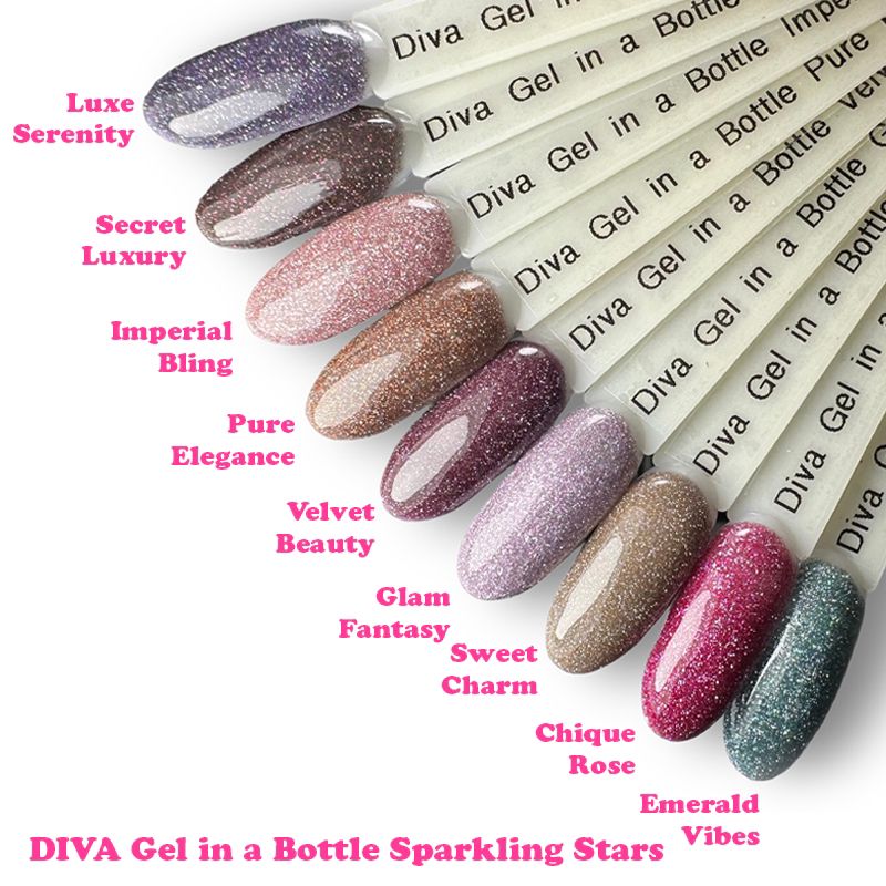 Diva Gel in a Bottle Sparkling Stars Collection - 9x 15ml met gratis Fineliner