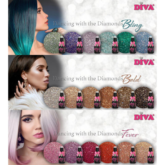 DIVA Gellak Dancing with the Diamonds BLING, BOLD en FEVER Collection 18x 10 ml + gratis Fineliner