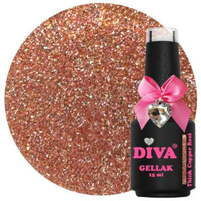 Diva Gellak Think Glitter Glass - Think Copper Rosé - 15ml - Hema